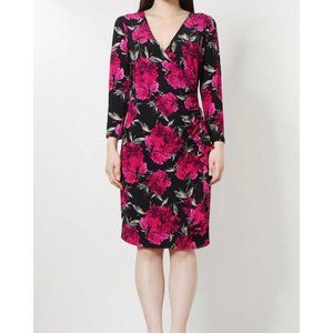 NWT Anne Klein Fuschia Combo Stretchy Crossover Neck Dress